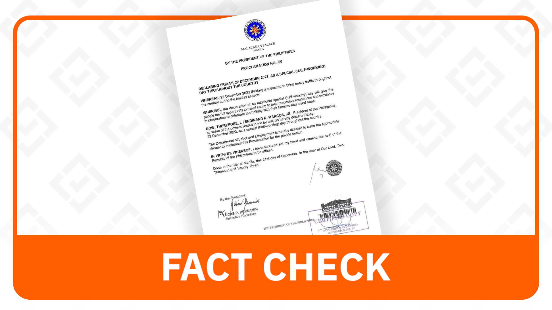 FACT CHECK: No Palace proclamation on December 22 as half-working day