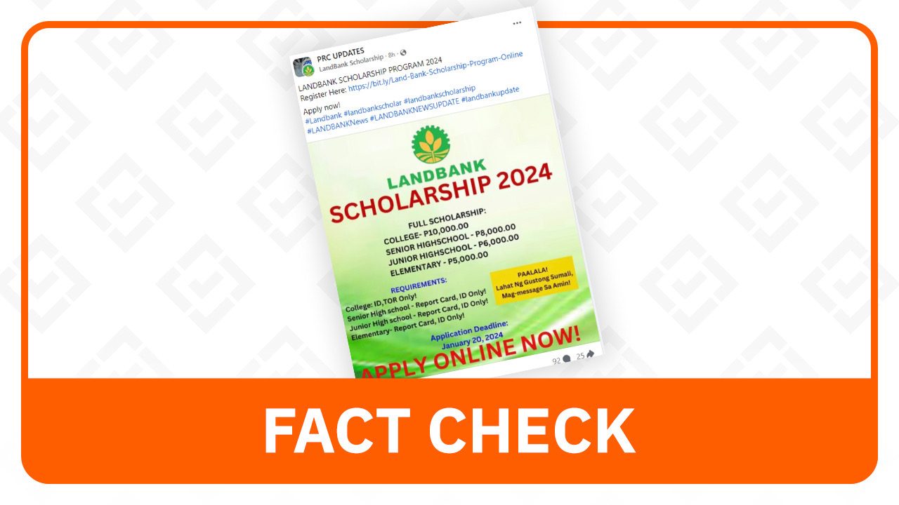 FACT CHECK: Link for scholarship program posted by fake Landbank page