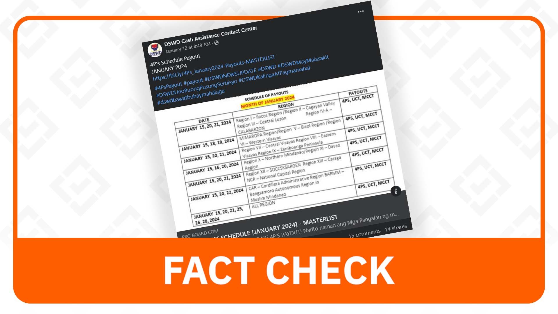 FACT CHECK: No online posts of 4Ps master list, payout schedule – DSWD