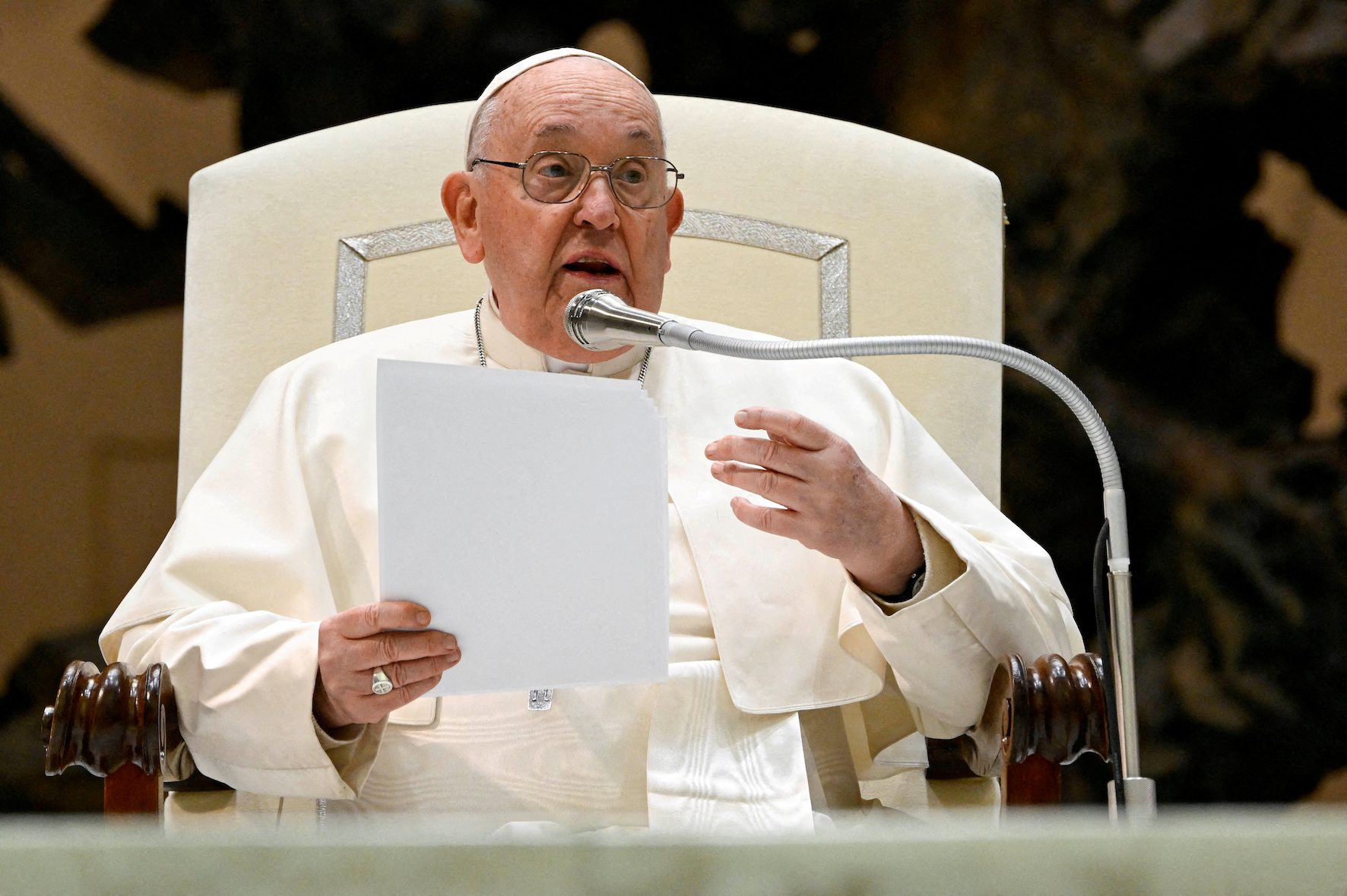 Pope Francis halts speech saying he has ‘a touch of bronchitis’