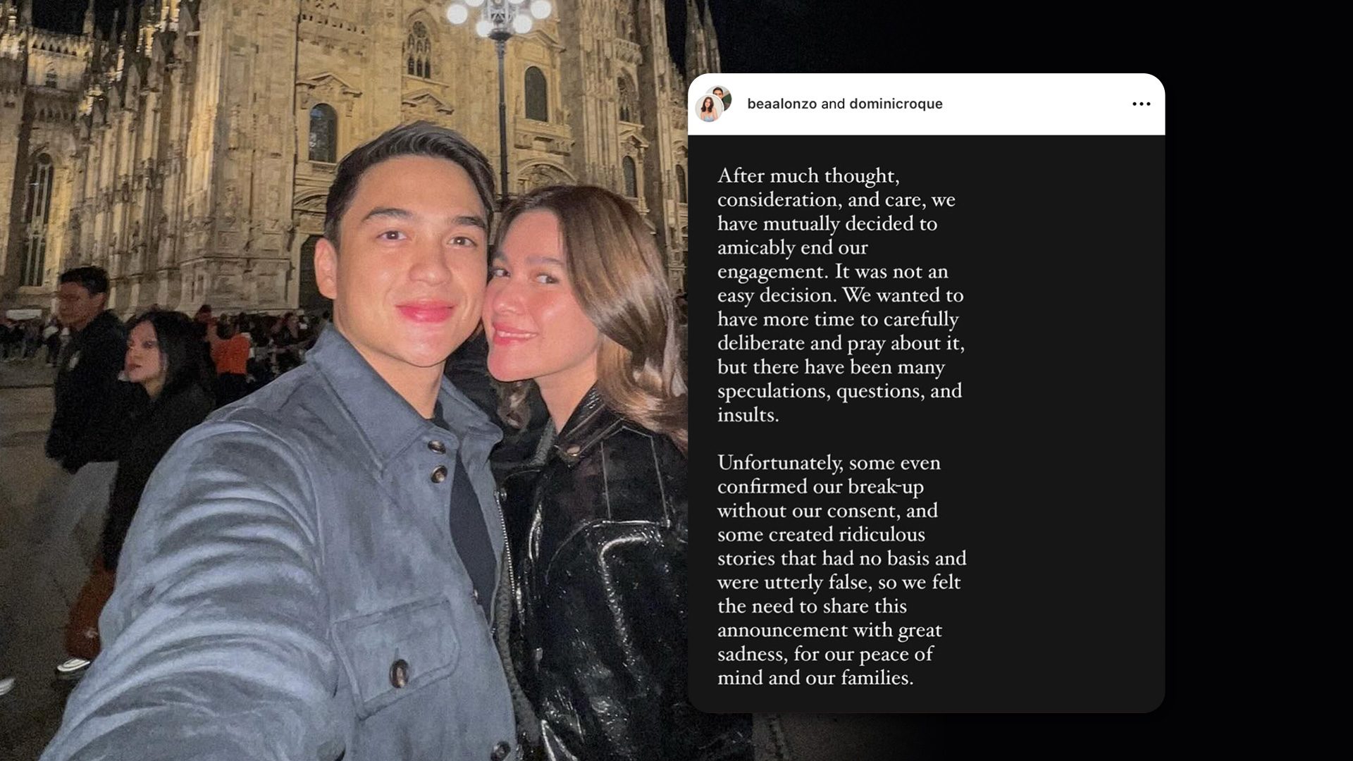 Bea Alonzo and Dominic Roque confirm breakup in light of ‘insults,’ ‘ridiculous stories’