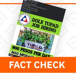 FACT CHECK: TUPAD job posts offering P800 daily salary are fake – DOLE