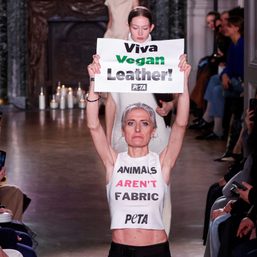 Animal rights activists disrupt Victoria Beckham show in Paris