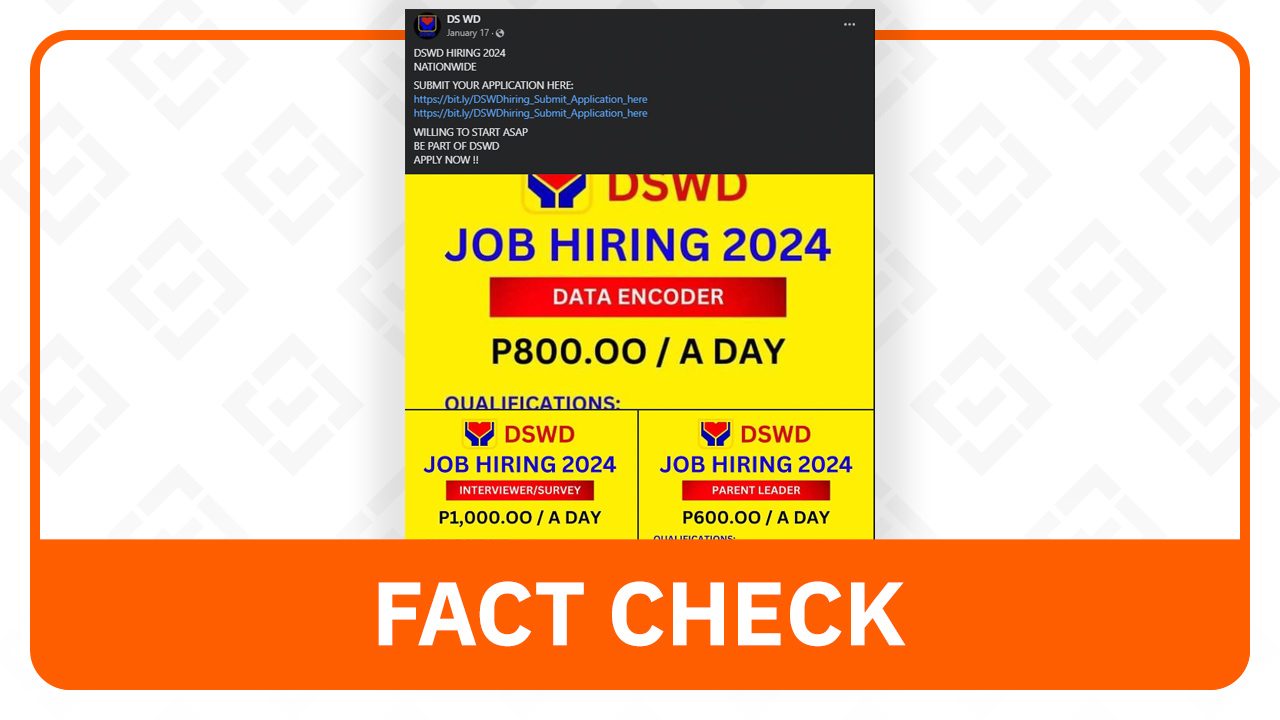 FACT CHECK: Post on job vacancies not from official DSWD page
