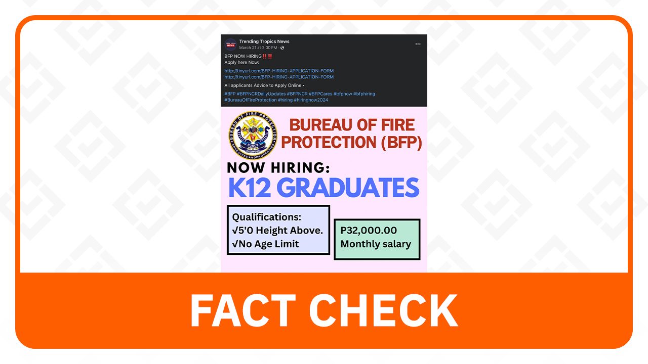 FACT CHECK: Post on job openings for high school graduates not from BFP