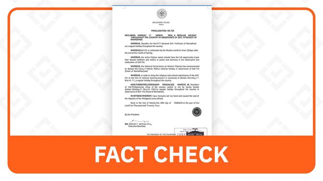 FACT CHECK: No Palace proclamation declaring March 11 a regular holiday 