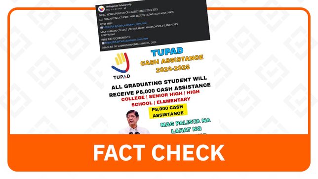 FACT CHECK: TUPAD is not a cash aid or scholarship program for students