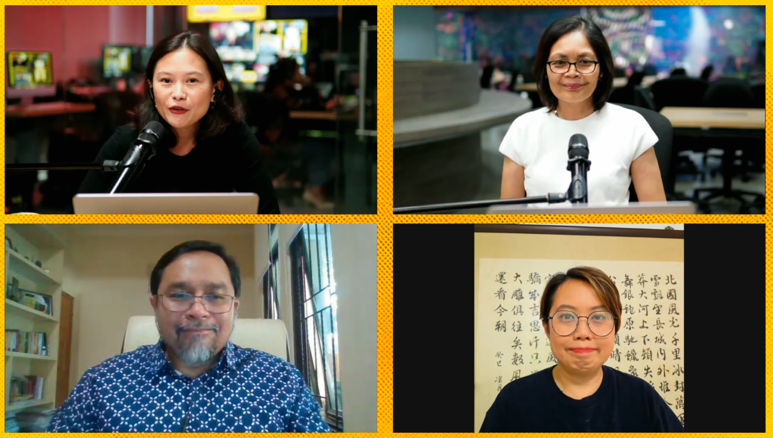 GOOD AS NEWS. Rappler's Pia Ranada, Glenda Gloria (top row) and Tempo's Wahyu Dhyatmika, and Malaysiakini's Seen Hau Tham (bottom row) discuss the difficulties facing newsrooms in the age of AI