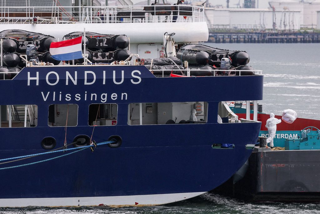 Cruise ship MV Hondius arrives at the Port of Rotterdam