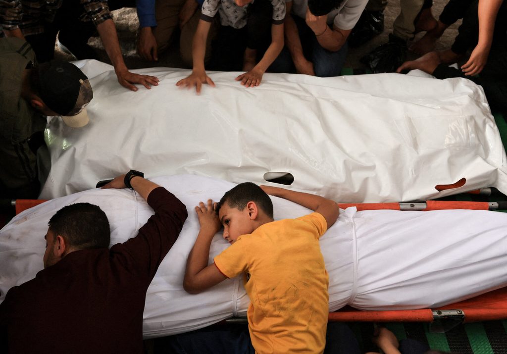 Funeral of Palestinians killed in an Israeli strike, according to medics, in Gaza City