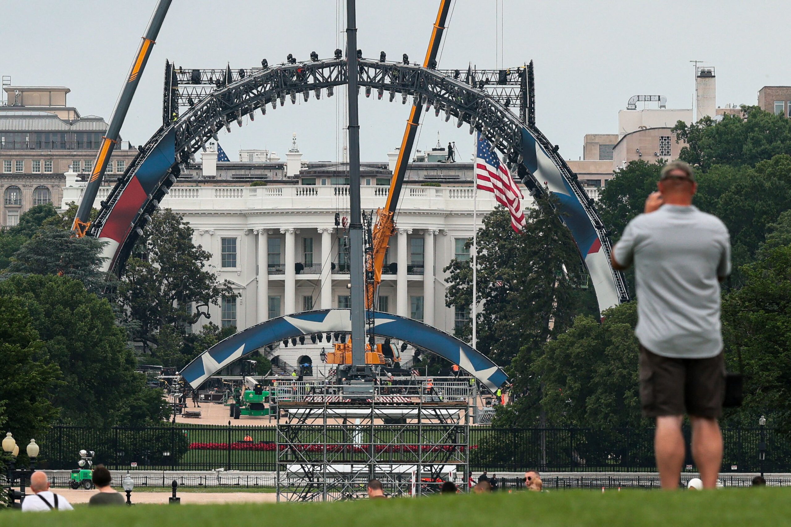 Construction is underway on a temporary arena that will host the UFC Freedom 250 at the White House in Washington