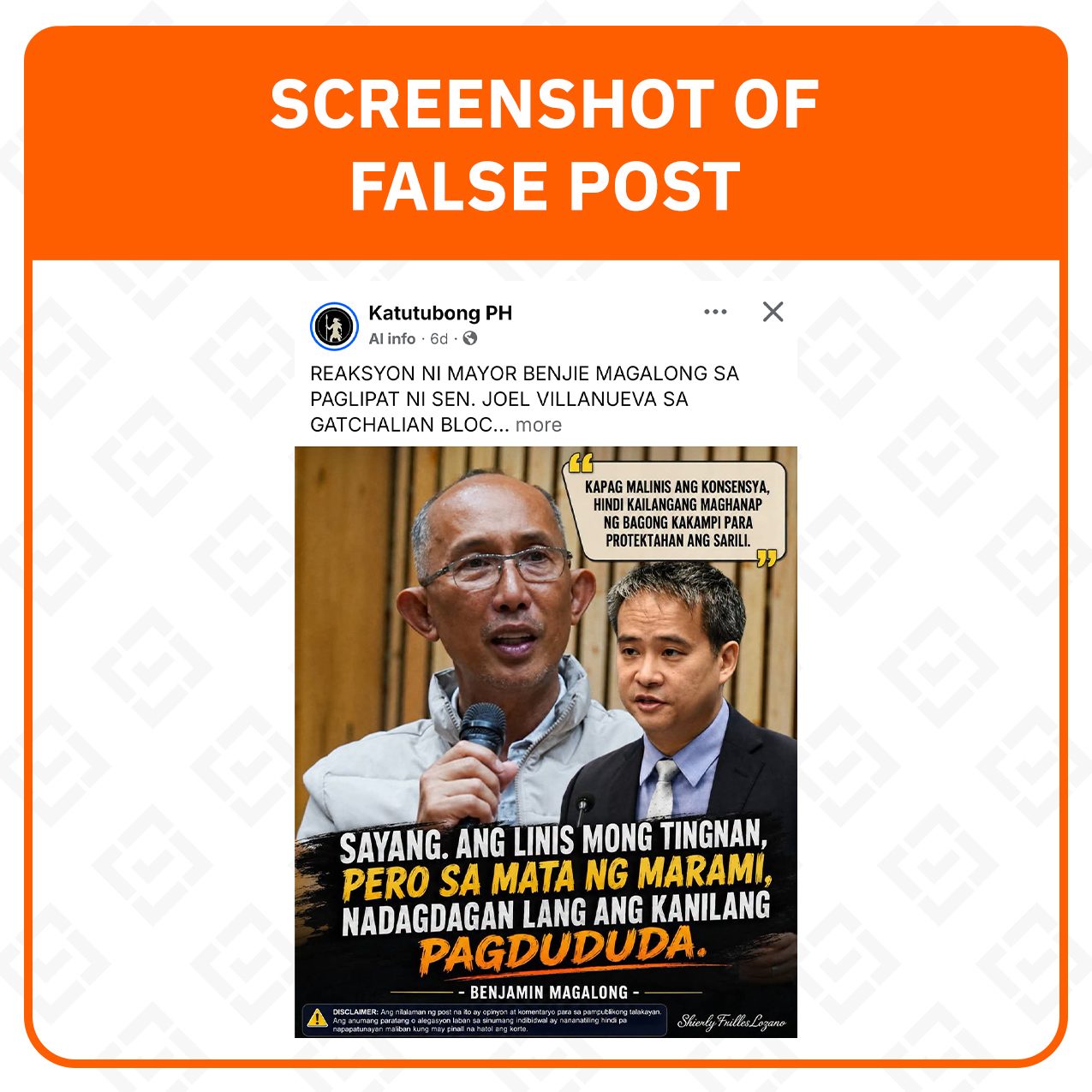 FACT CHECK: Magalong statement on Villanueva joining Gatchalian bloc is fake
