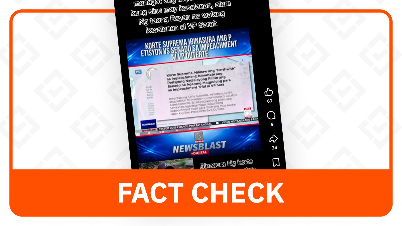 FACT CHECK: No SC order junking current impeachment proceedings vs VP Sara