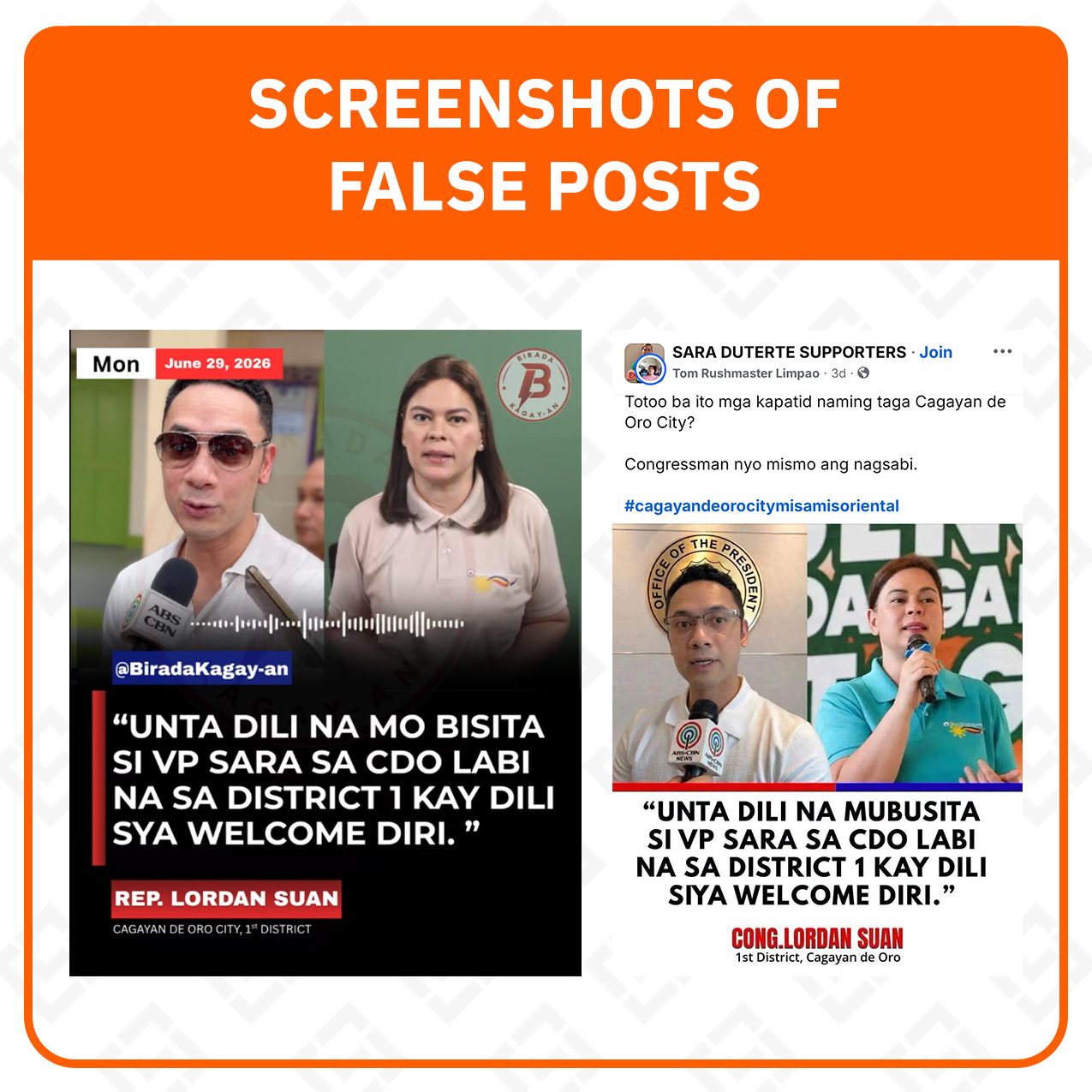 FACT CHECK: Lordan Suan did not say VP Sara is ‘unwelcome’ in Cagayan de Oro