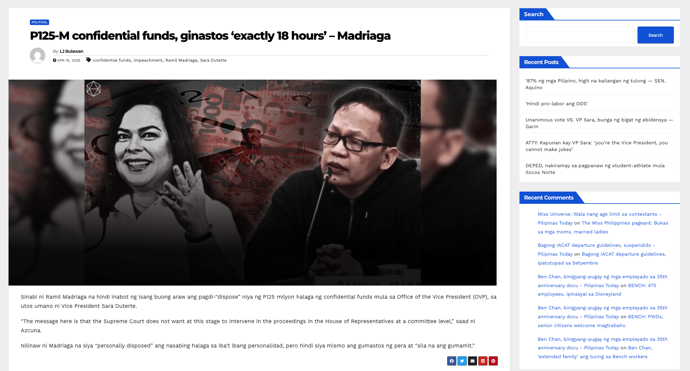 Pilipinas Today website article screenshot