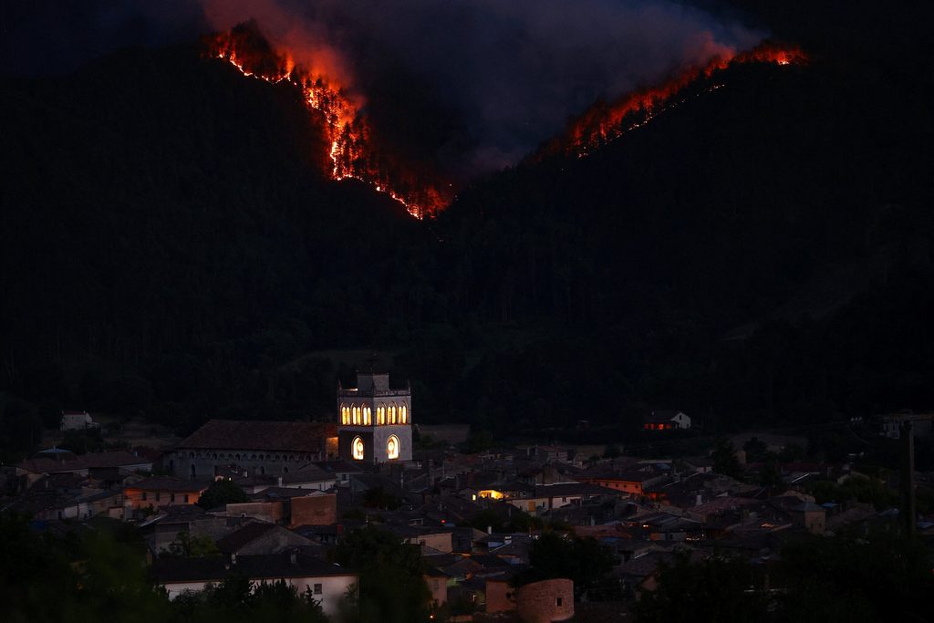 A wildfire burns near Die in the Drome department