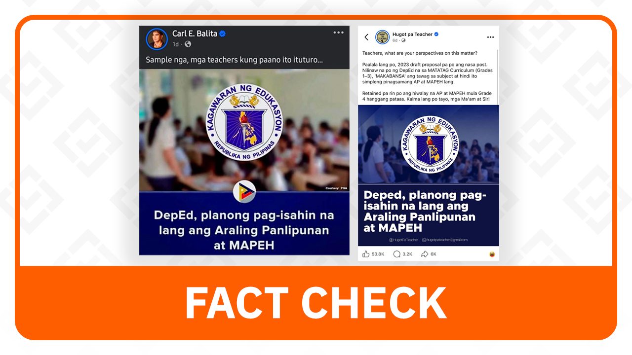 FACT CHECK: No plans to merge Araling Panlipunan and MAPEH – DepEd