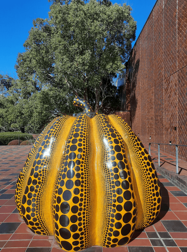Yayoi Kusama giant yellow pumpkin in Yokohama Art Museum, Japan
