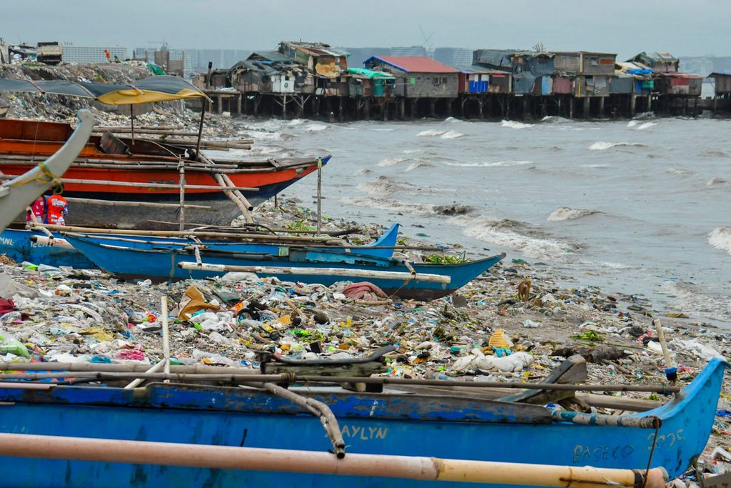 Trash litter Baseco Beach following heavy rains due to Tropical Depression Maymay
