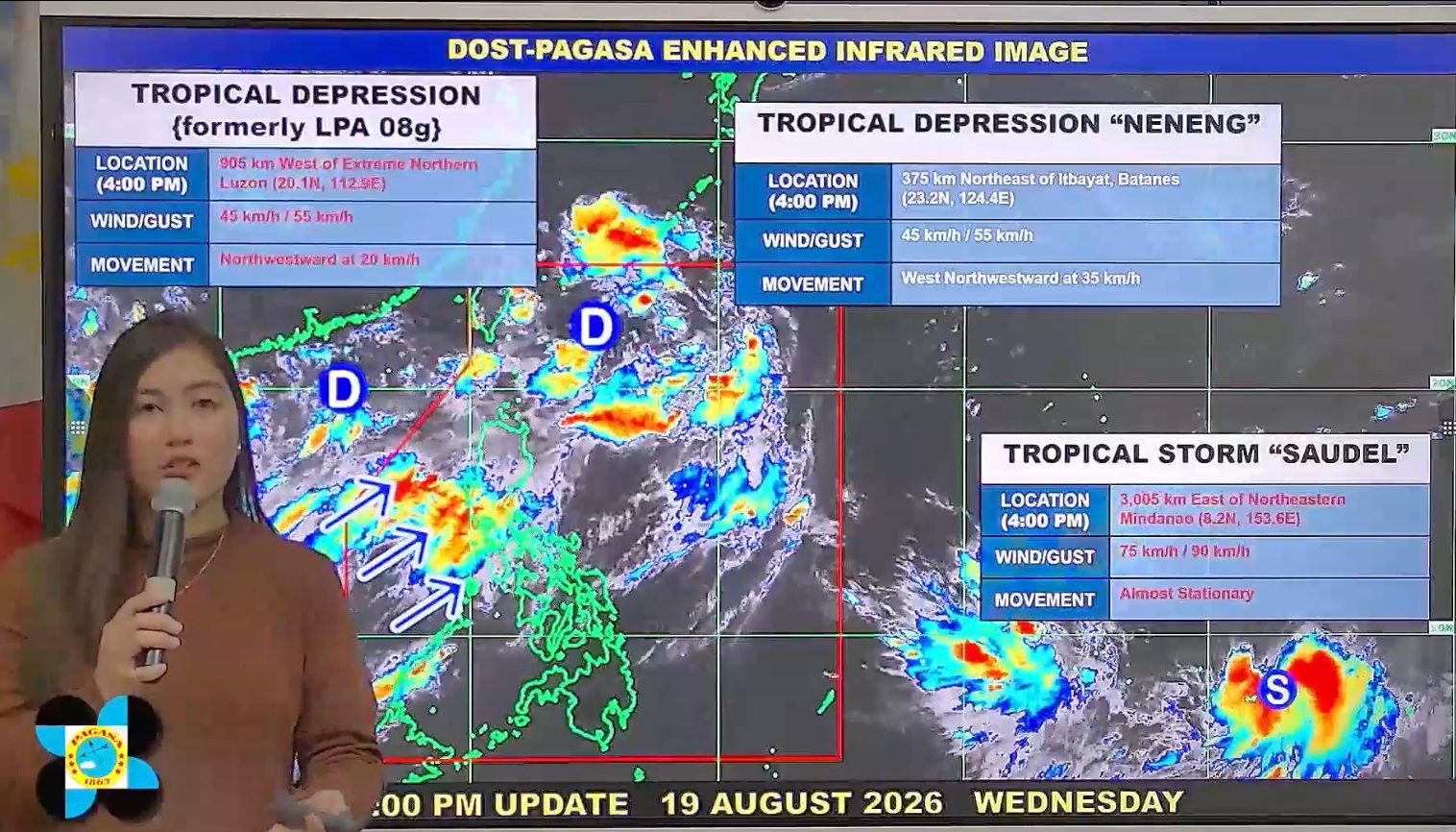Tropical Depression Neneng slightly weakens but continues to enhance monsoon