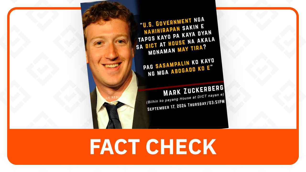 FACT CHECK: Quote card of Mark Zuckerberg threatening DICT, House with lawsuit is fake - Rappler