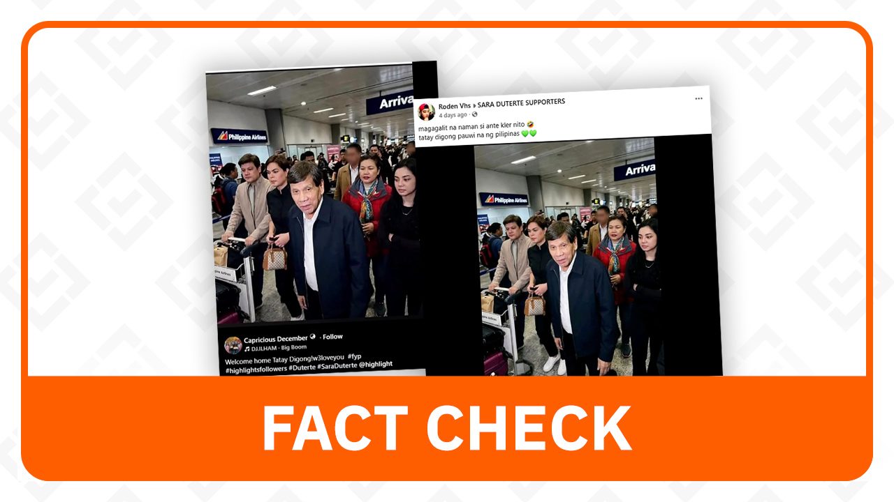 FACT CHECK: Duterte not back in PH; posts use AI-generated ‘airport’ photo - Rappler