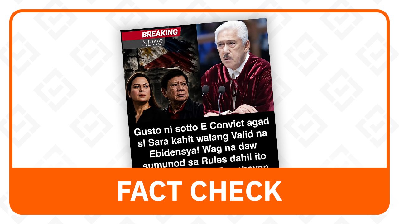 FACT CHECK: Tito Sotto quote calling for VP Sara’s conviction without evidence is fake