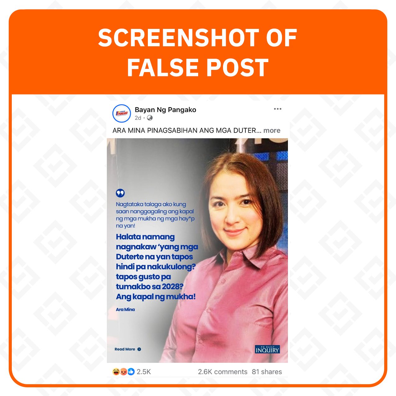 FACT CHECK: Ara Mina quote card criticizing Dutertes is fabricated