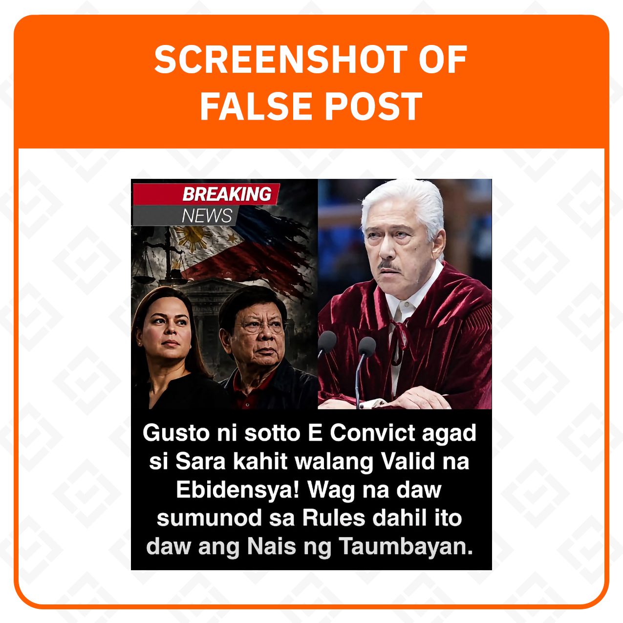 FACT CHECK: Tito Sotto quote calling for VP Sara’s conviction without evidence is fake