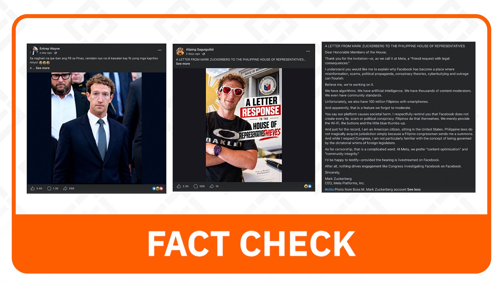 FACT CHECK: No letter from Meta’s Zuckerberg to House lawmakers on social media safety - Rappler