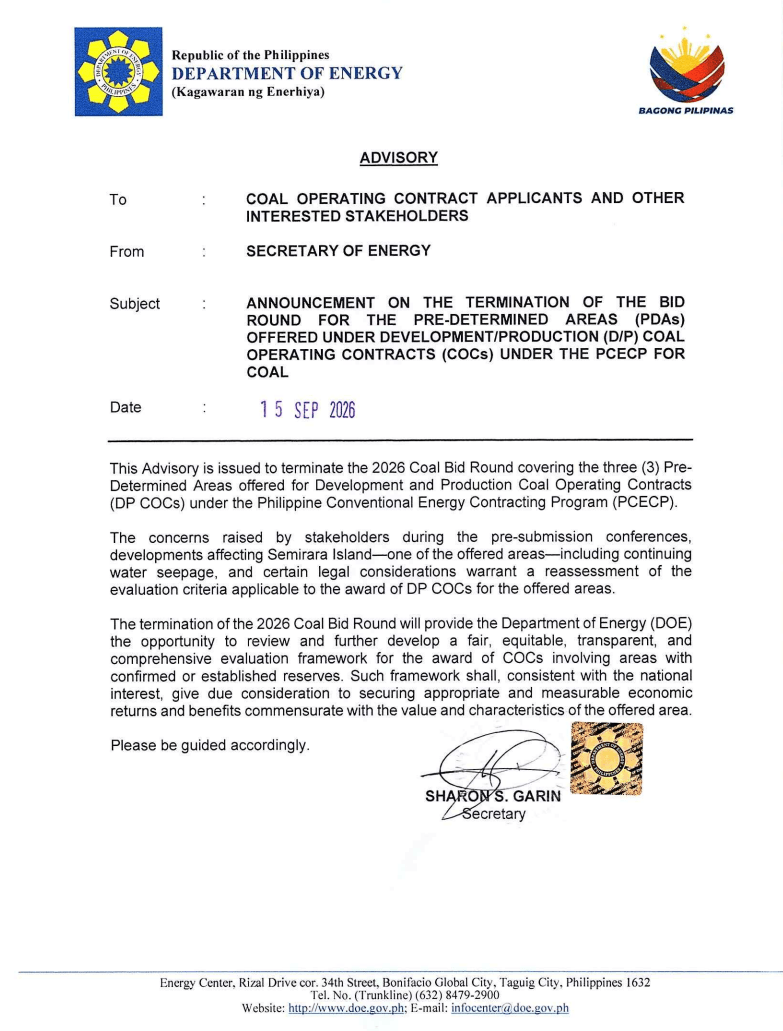 DOE scraps coal bid, plans rebid in weeks as Semirara contract nears expiry