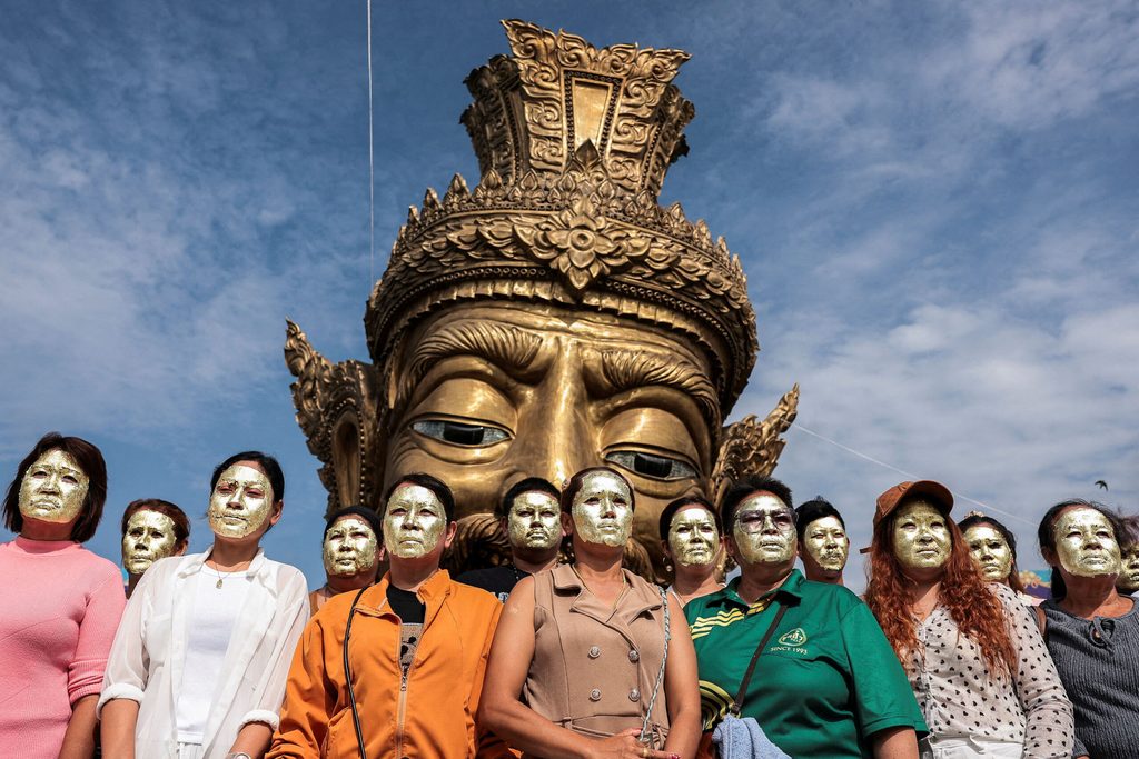 "Na Na Thong", or Gold leaf face-blessing ritual in Ayutthaya province