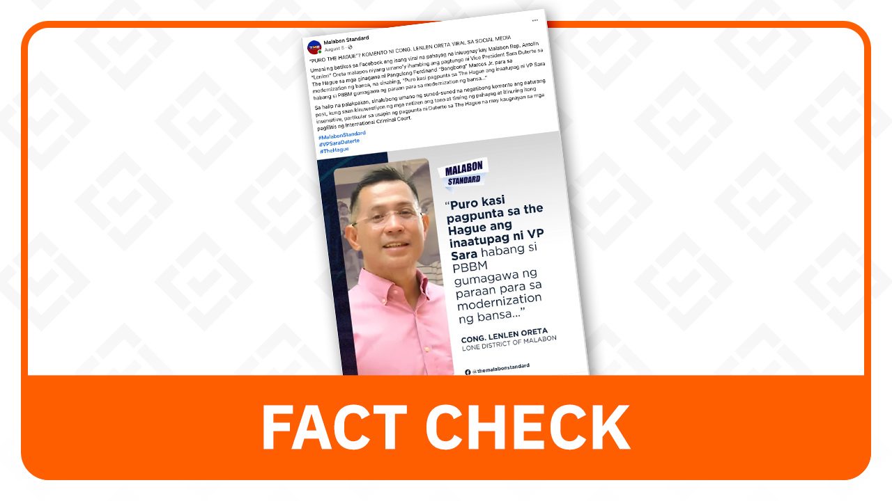 FACT CHECK: No, Malabon congressman Oreta did not slam Sara Duterte’s travels