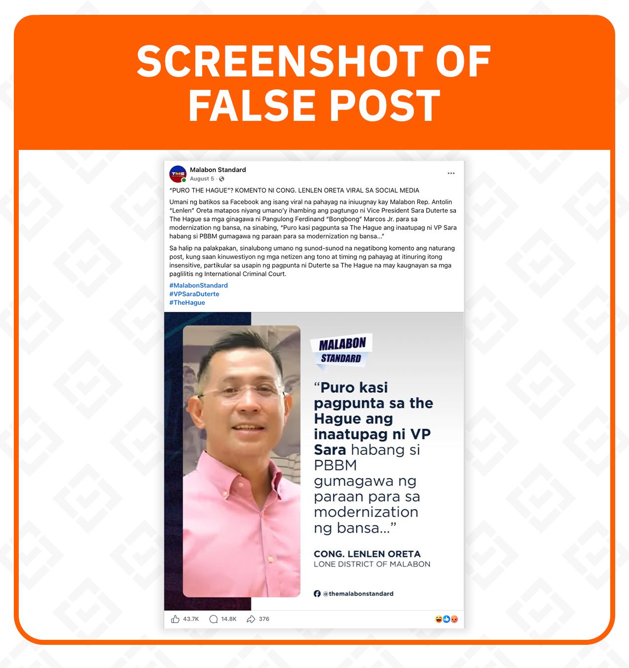FACT CHECK: No, Malabon congressman Oreta did not slam Sara Duterte’s travels