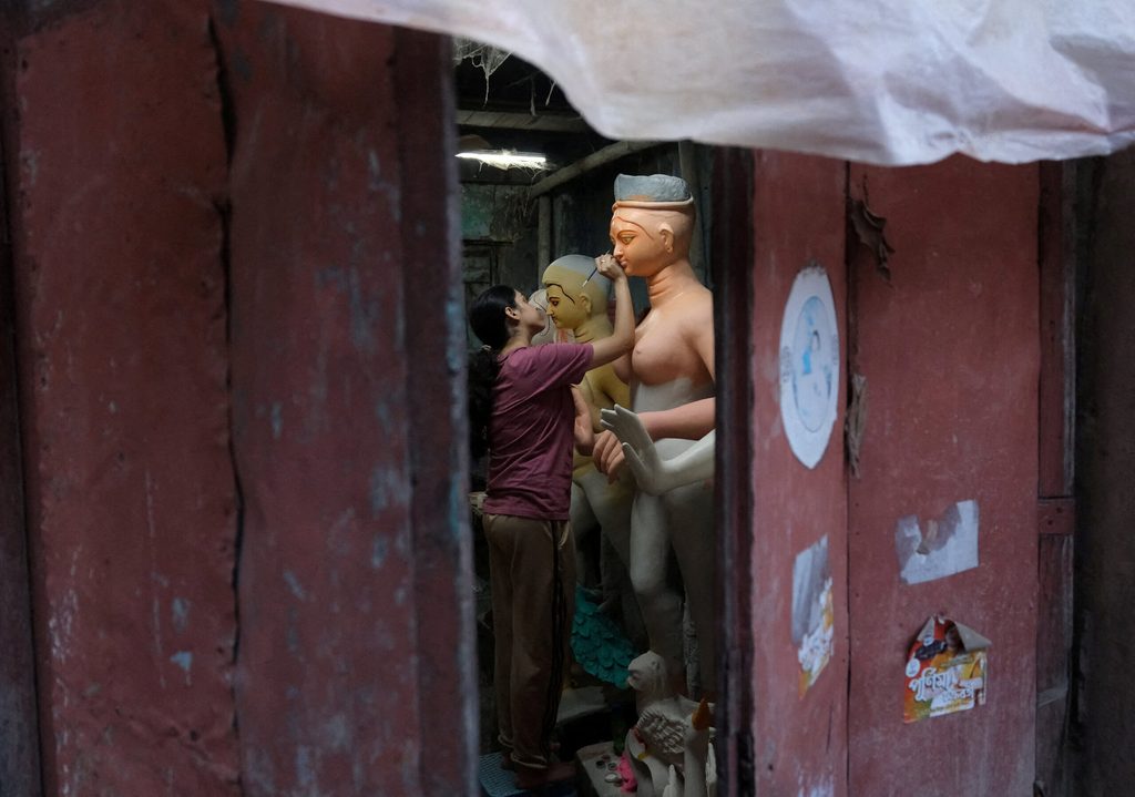 Hindu festival Durga Puja preparations in Kolkata