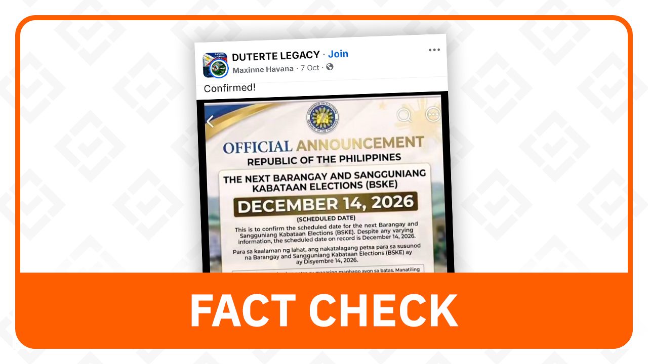 FACT CHECK: Comelec did not set barangay, SK polls for December 14