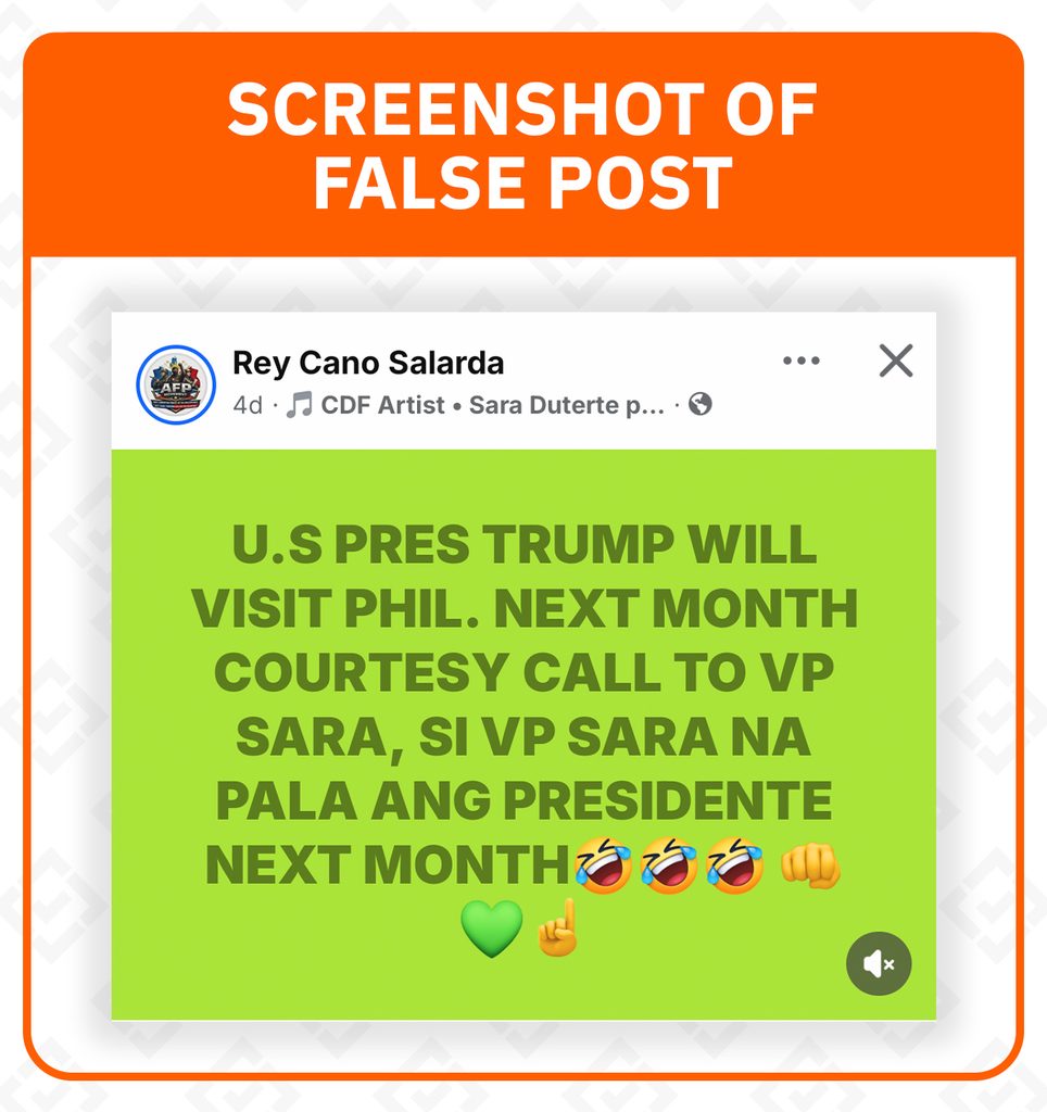 FACT CHECK: No report of Trump courtesy call on Sara; Marcos remains president