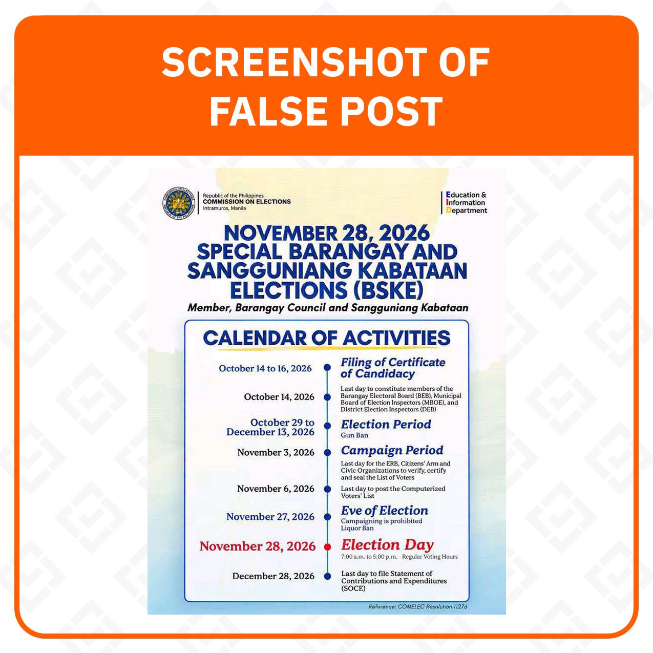 FACT CHECK: No special barangay, SK elections on November 28, 2026