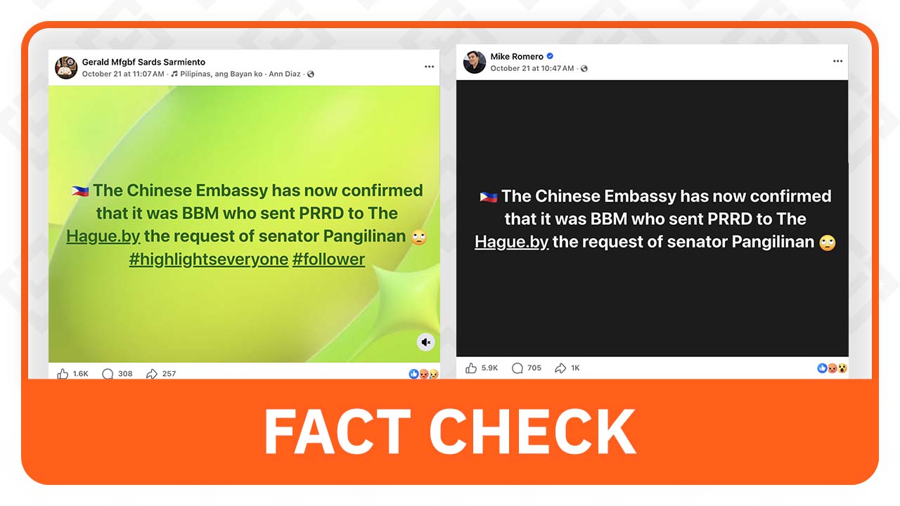 FACT CHECK: Chinese embassy did not confirm Duterte’s ‘orchestrated’ ICC arrest