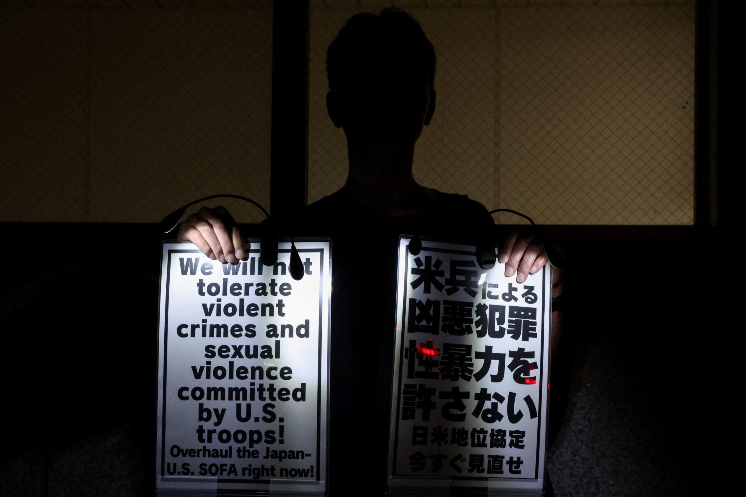 Protest over killing of a Japanese woman in Okinawa, in Tokyo
