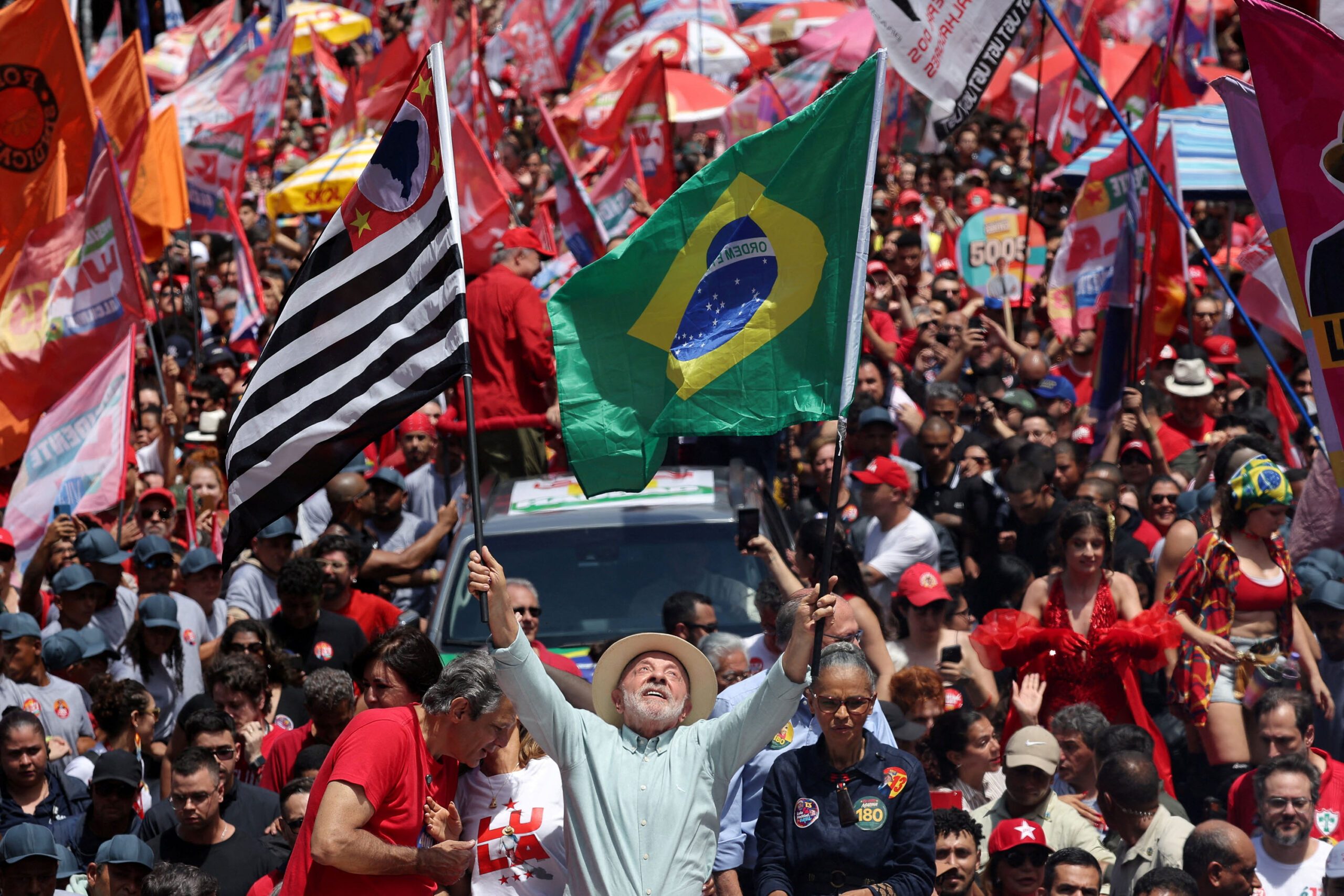 Brazilian President Luiz Inacio Lula da Silva holds a campaign rally, in Sao Paulo