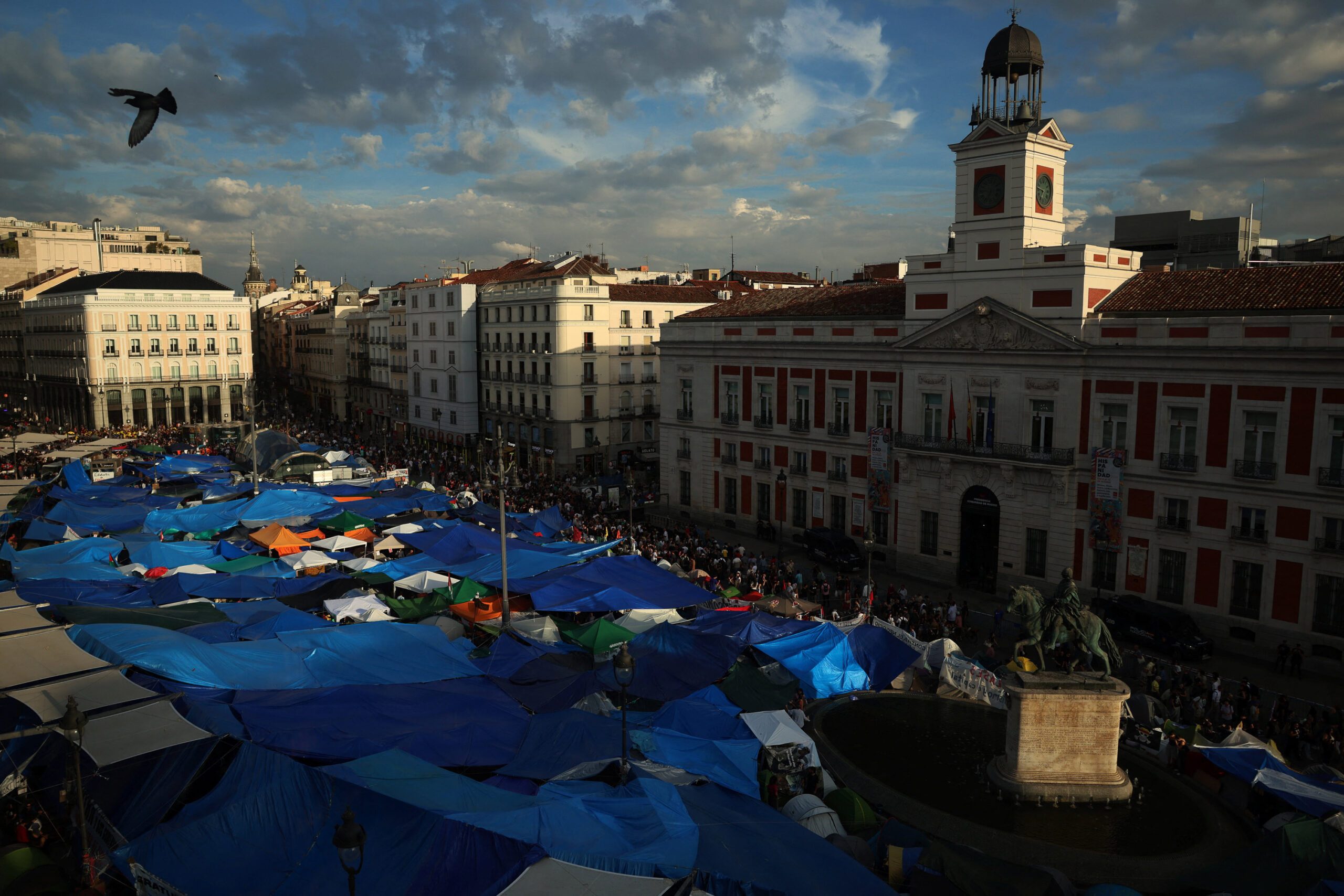 Demonstrators set up camp to protest Spain's housing crisis in Madrid
