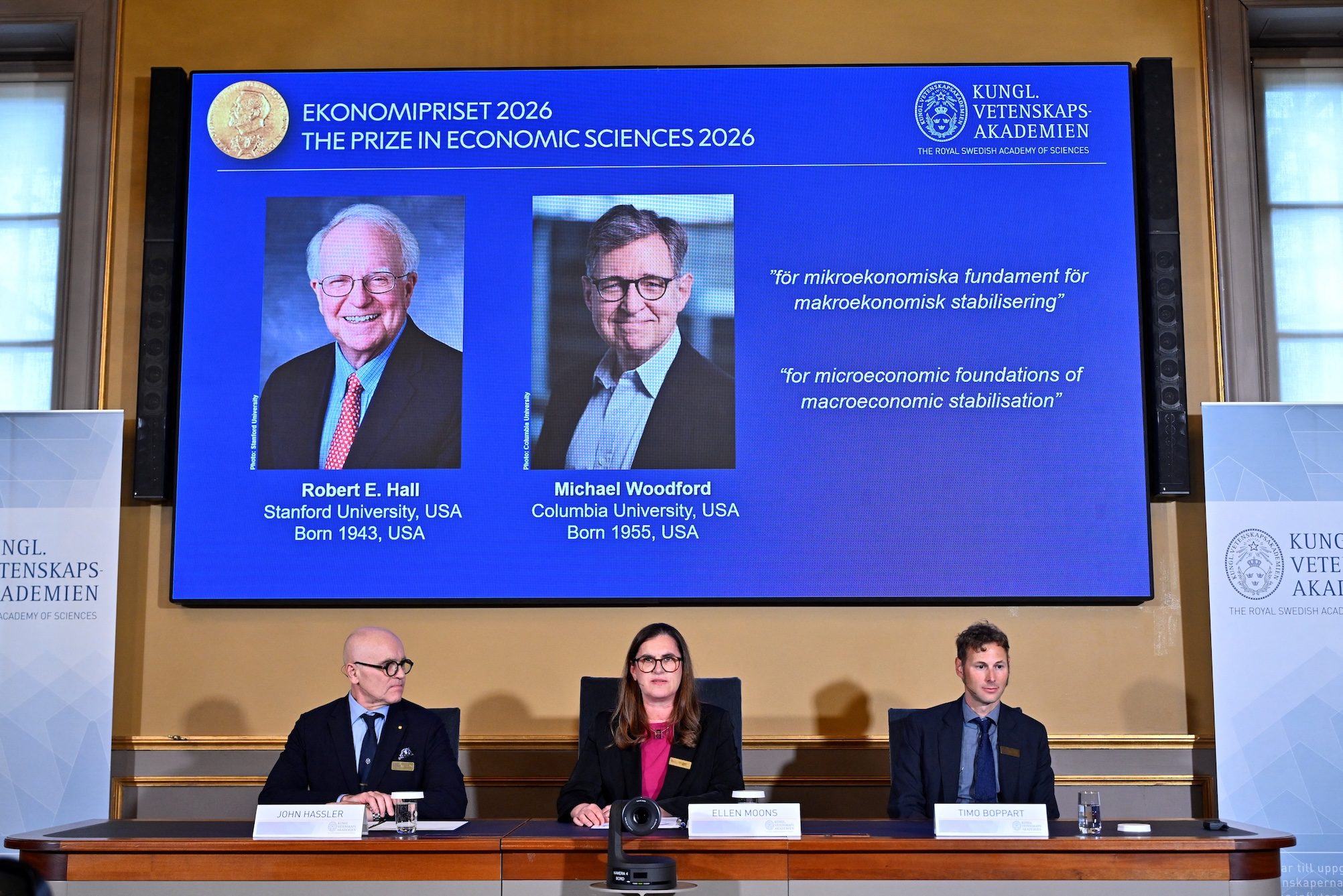 Americans Hall and Woodford win Nobel economics prize for work on stabilization
