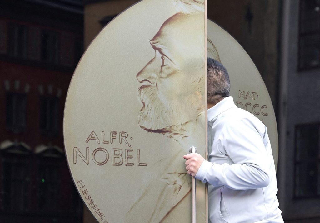 A visitor enters the Nobel Prize Museum on the day the winner of the 2026 Nobel Prize in Literature is announced in Stockholm