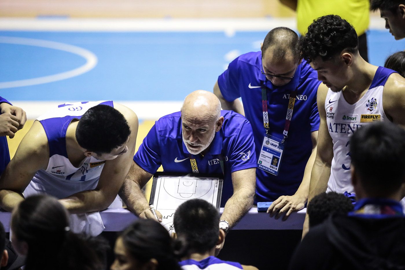 NOT PERFECT. Despite the lopsided game, Ateneo coach Tab Baldwin says there were still lapses: 'We need to play better defense to be the team we want to be.' Photo by Josh Albelda/Rappler  