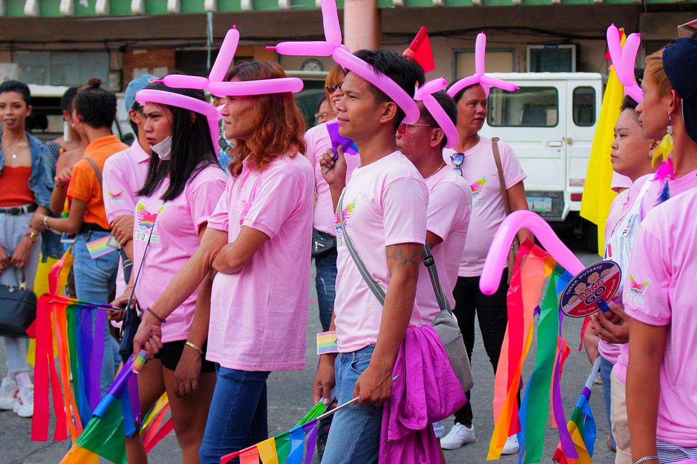 SUPPORT. Members of the Taculing LGBTQ chapter show unity during the Pride parade in Bacolod City on Saturday, June 22. Photo by Nichol Francis Anduyan  