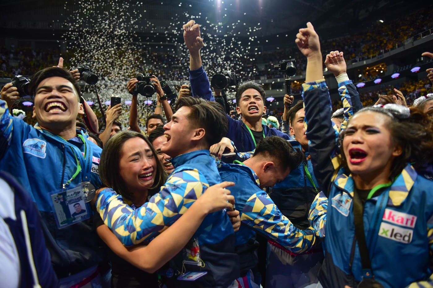 HISTORY. The Adamson Pep Squad celebrate their historic title in the UAAP CDC. Photo by Alecs Ongcal/Rappler 