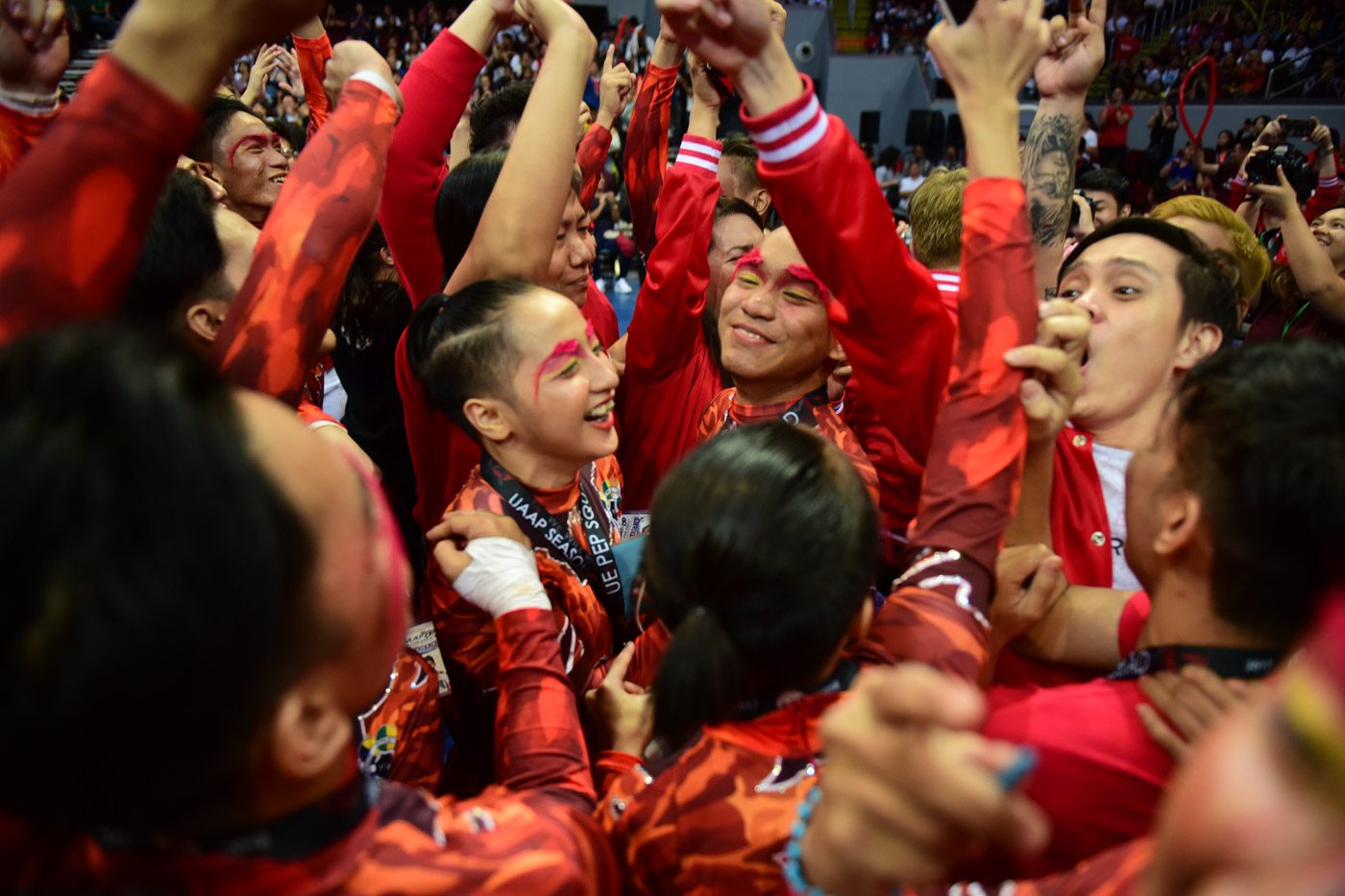 SURPRISE. The UE Red Warriors celebrate being 2nd runner-ups. Photo by Alecs Ongcal/Rappler 