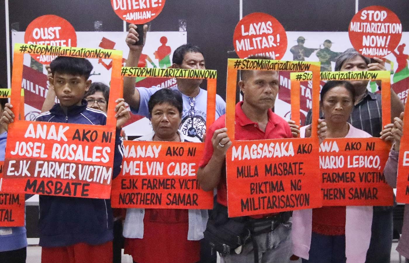 APPEAL. A few days before Duterte's State the Nation Address, peasant women group Amihan together with the families of victims of EJK and militarization appeal to the UNHRC and CHR at a press conference in Quezon City on Friday, July 19, 2019. Photo by Darren Langit/Rappler 