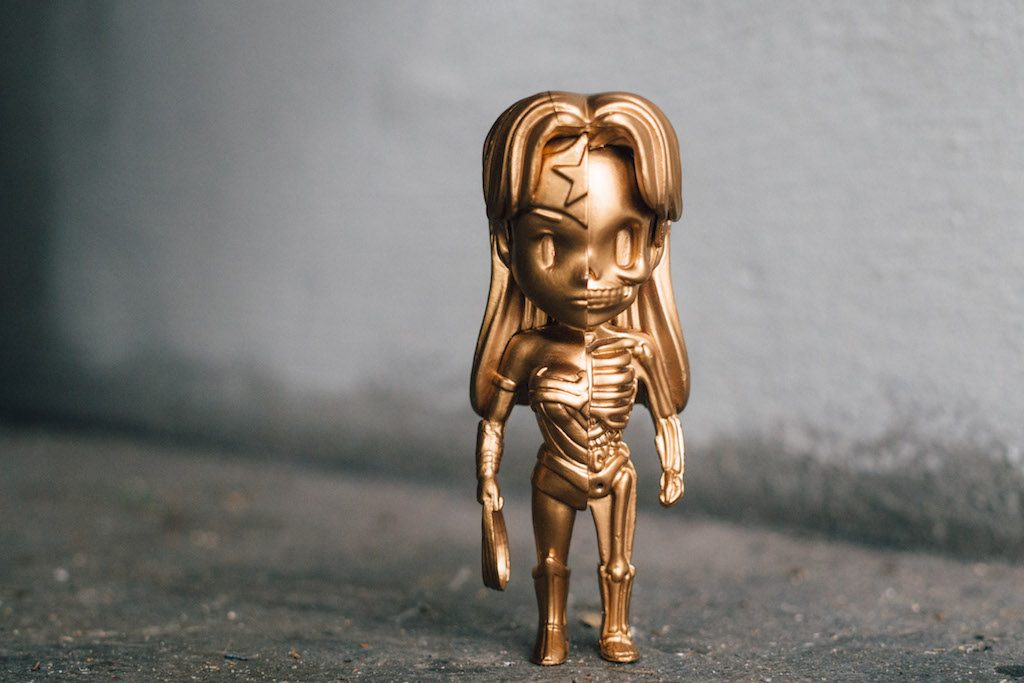 WONDER WOMAN. Jason Freeny's "XXRAY Wonder Woman" copper figurine, a collaboration with Mighty Jaxx. Photo courtesy of APCC  